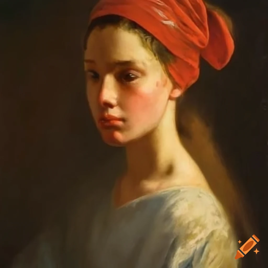 oil painting of a young woman and girl with bandanas on Craiyon
