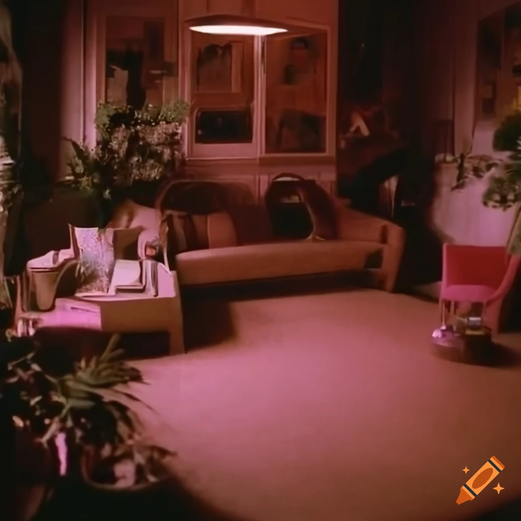 cinematic 1970s eco-living room inspired by Wes Anderson