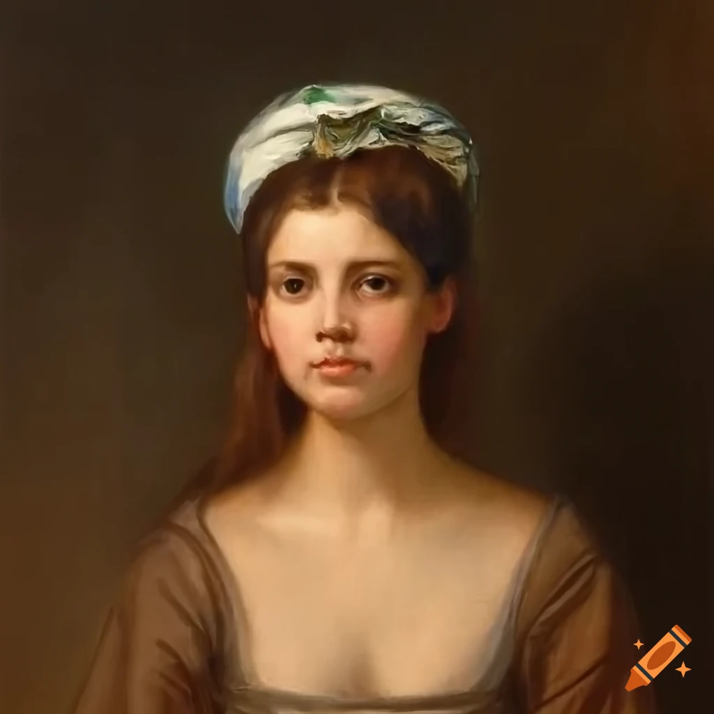 Oil painting of a young peasant woman with a bandana on Craiyon
