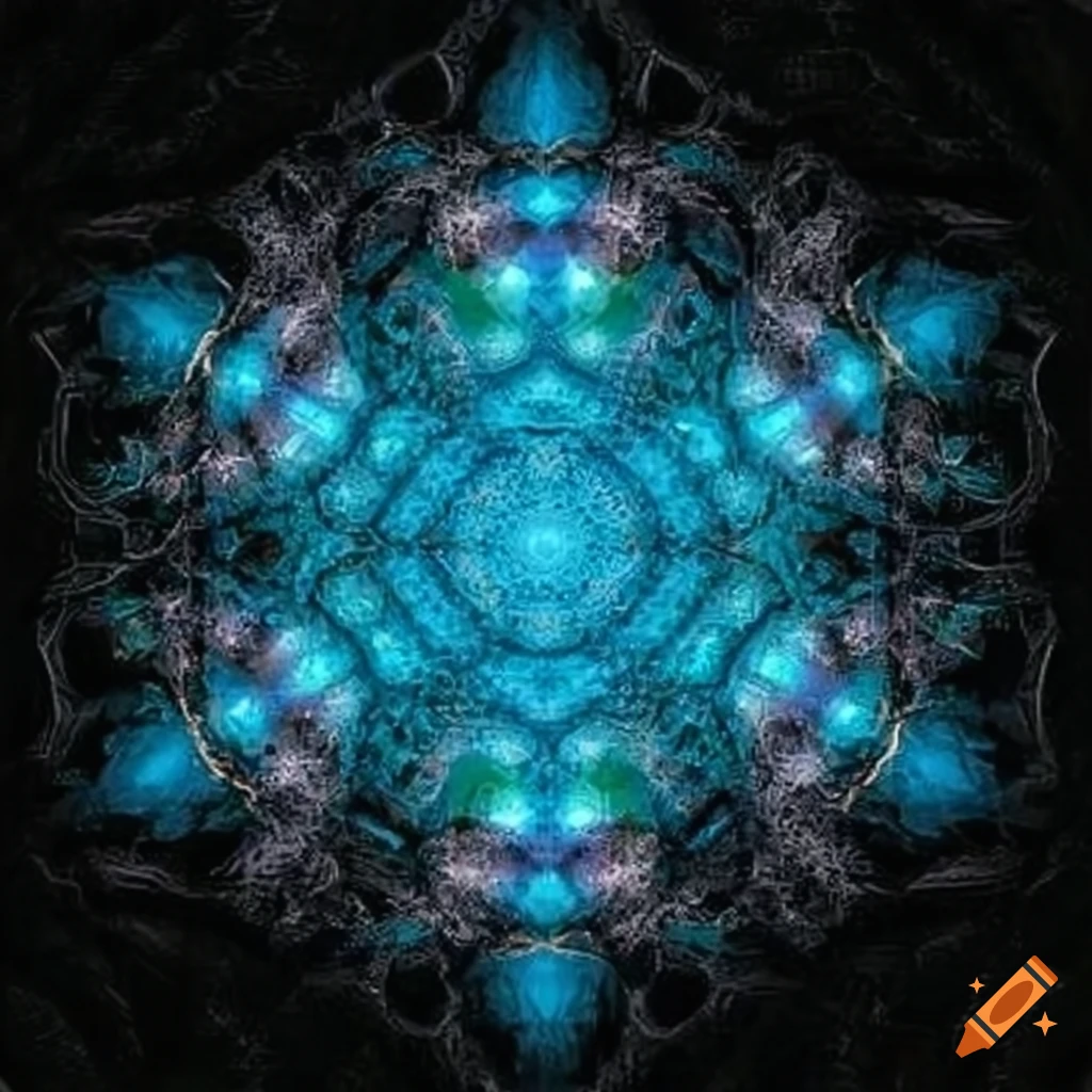 Symmetrical crystal pattern with geometric shapes on Craiyon