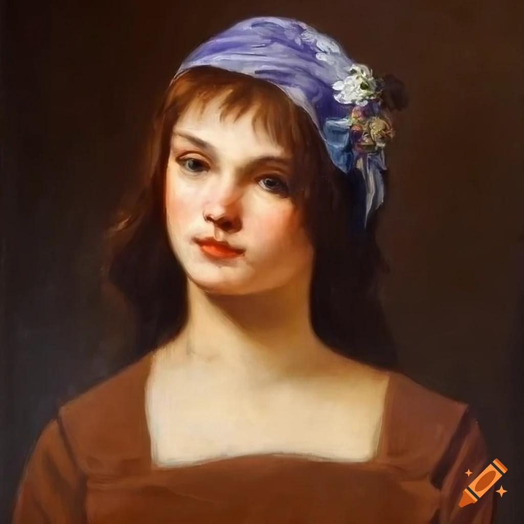 Oil painting of a young peasant woman with a bandana on Craiyon