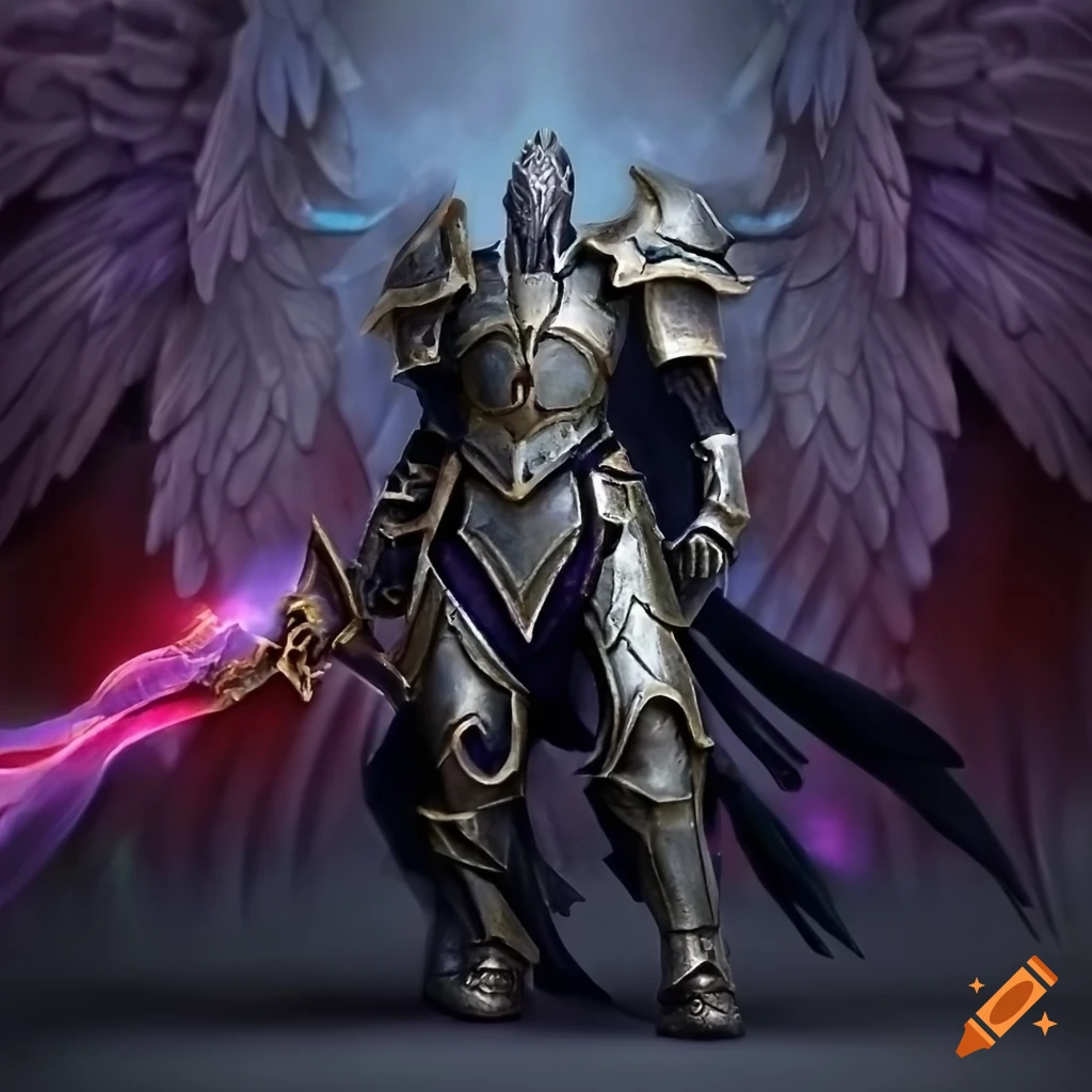 Image of a dark paladin with angel wings and a greatsword on Craiyon