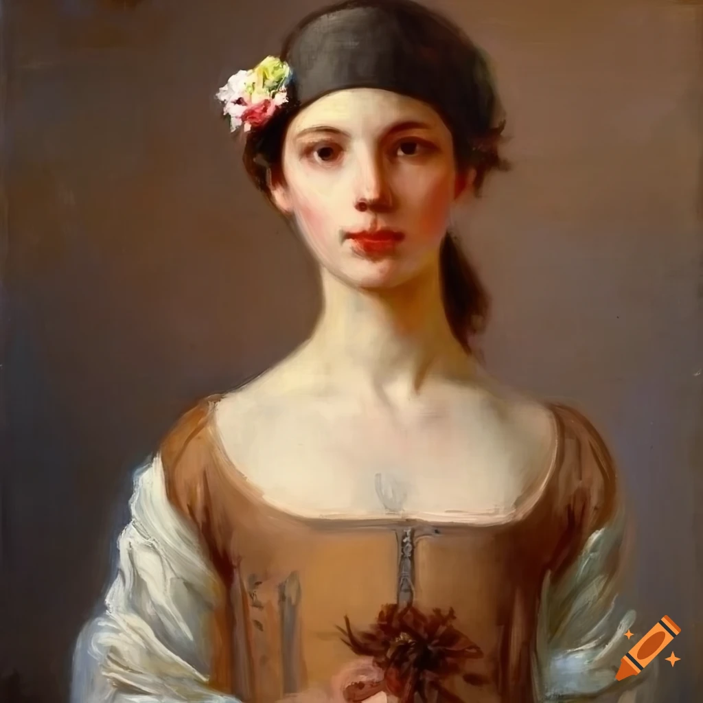 Oil painting of a young peasant woman with a bandana