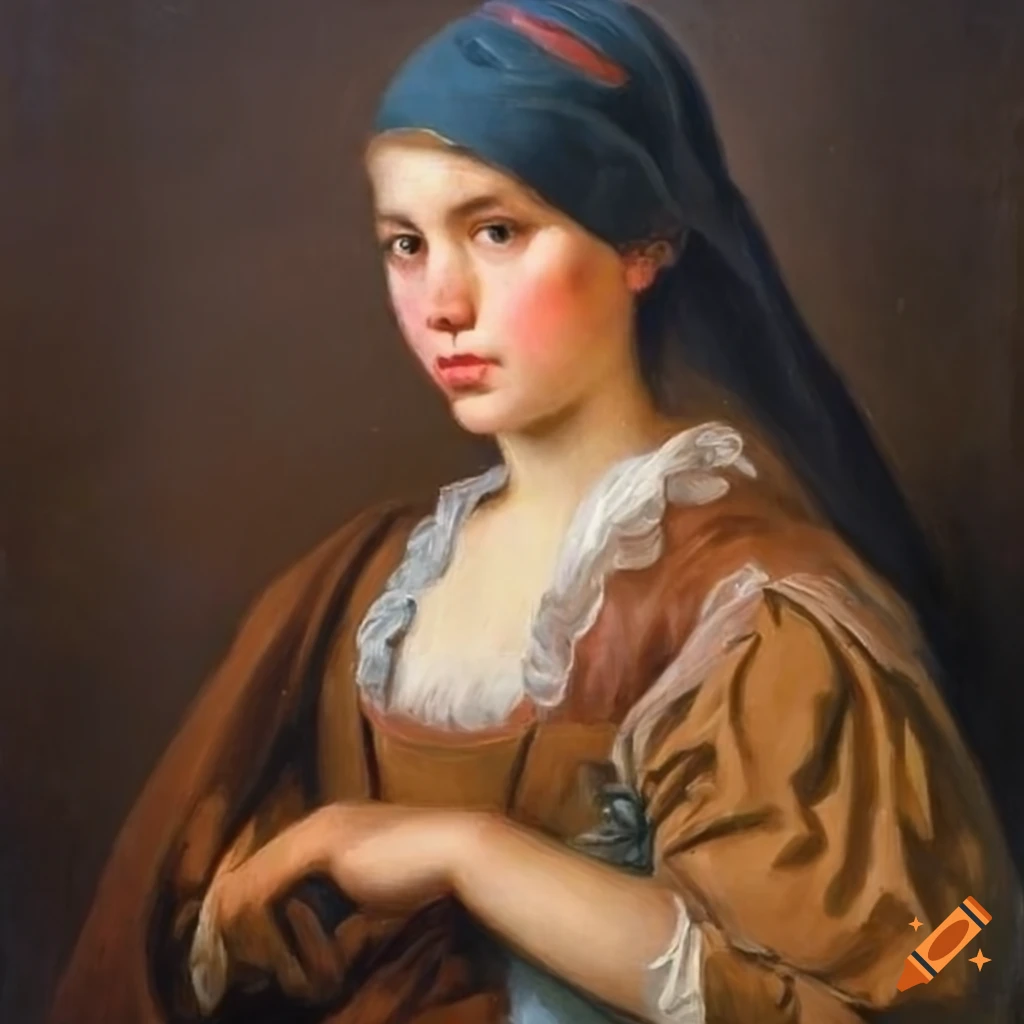 oil painting of a young woman and girl with bandana