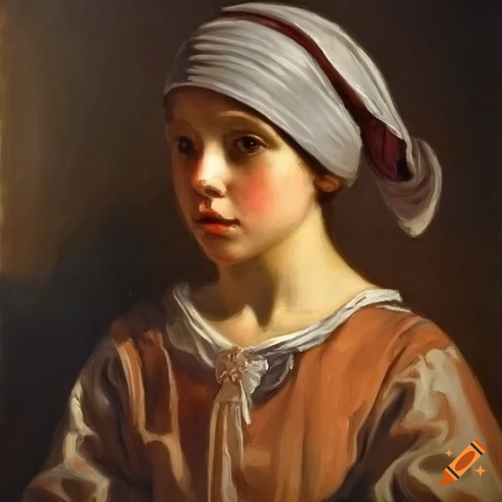 oil painting of a young woman and girl with bandanas