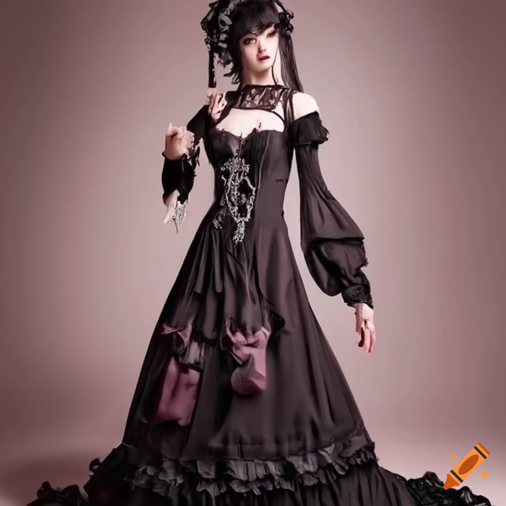 Pregnant woman in gothic lolita dress