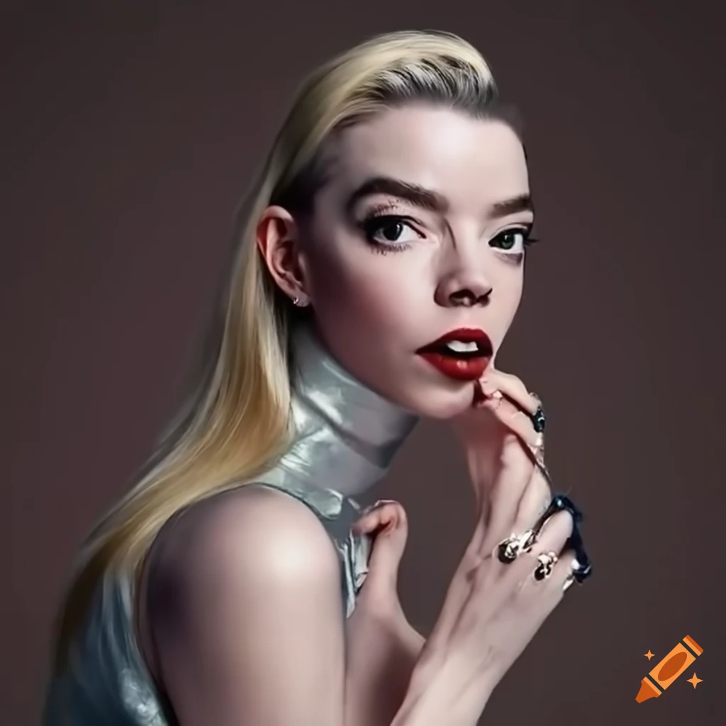 Anya Taylor-Joy wearing silver satin blouse