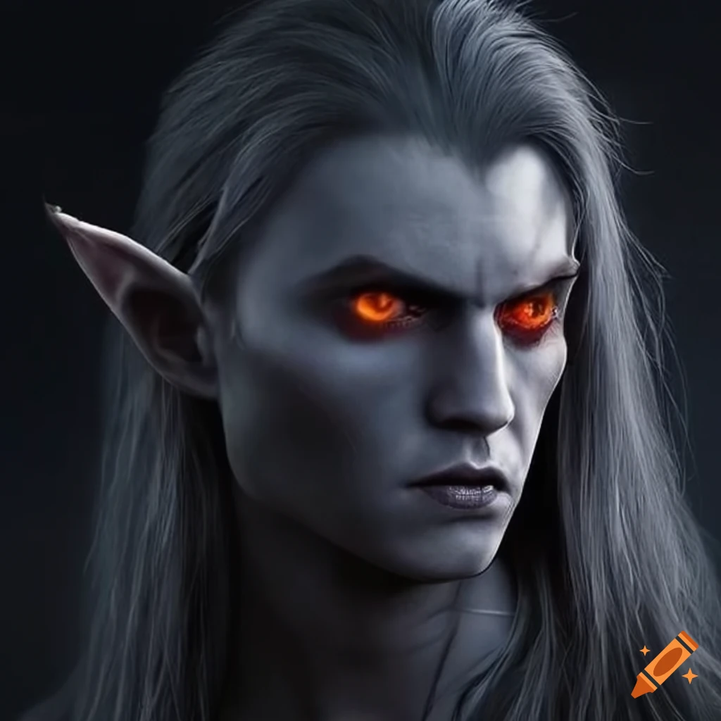 portrait of a male dark elf with red eyes