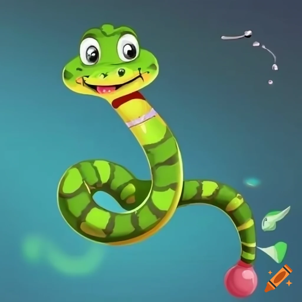 cute cartoon snake with a bomb in its tail