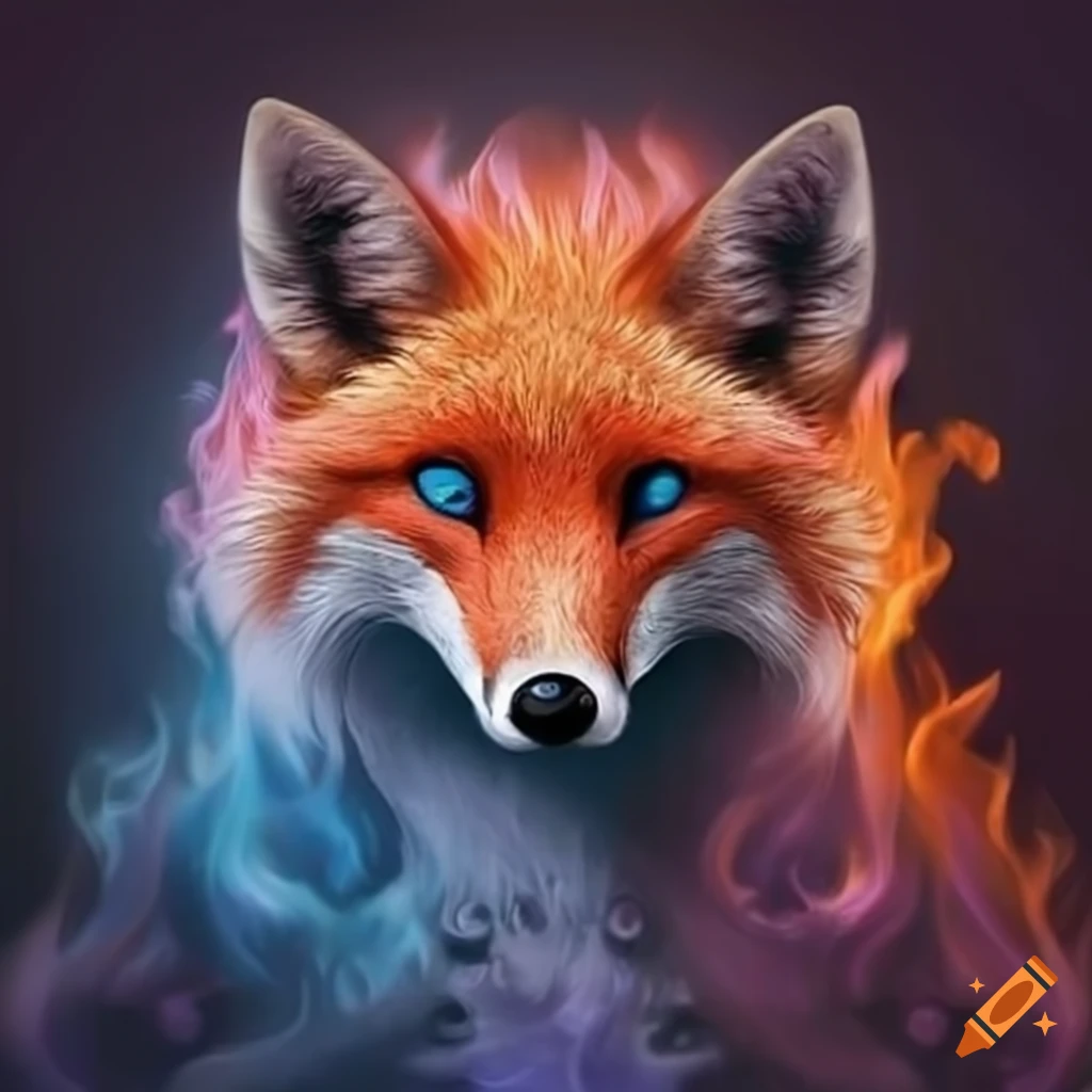 mystical fox made of fire and water