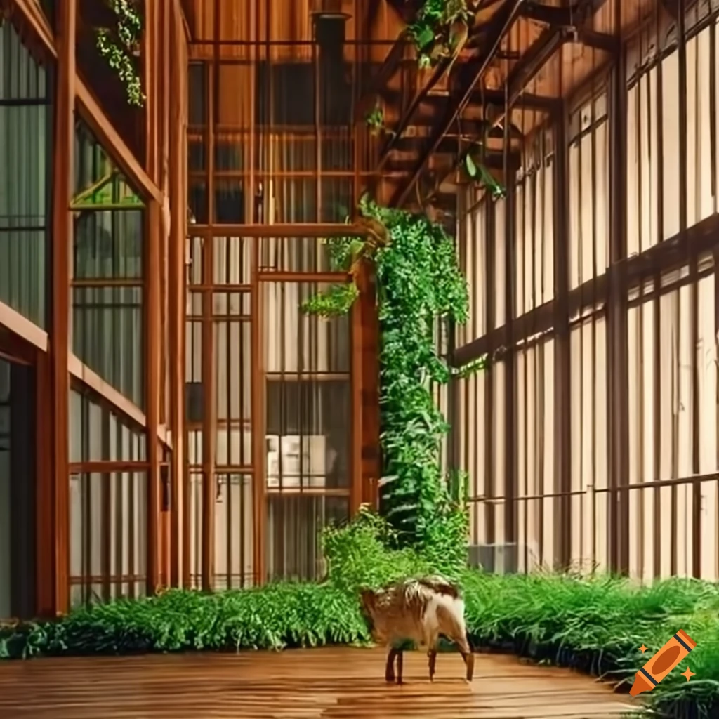 foyer of an office building with glass walls and greenery