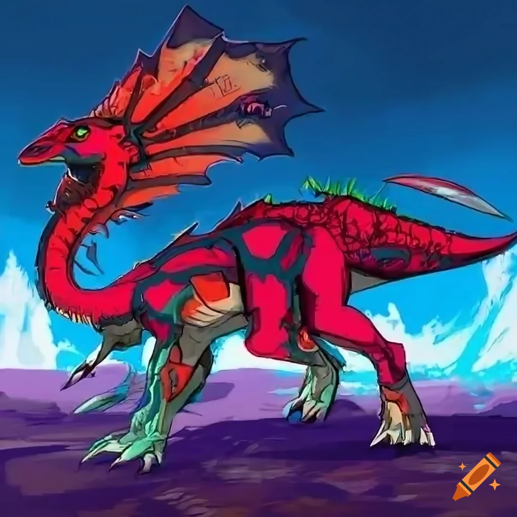 colorful anime-style artwork of a fantastical dinosaur hybrid