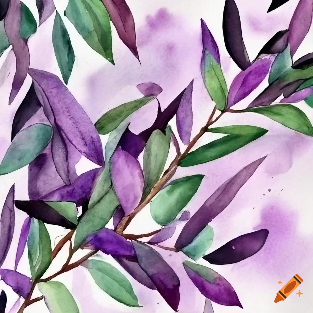 watercolor painting of a purple and green olive tree
