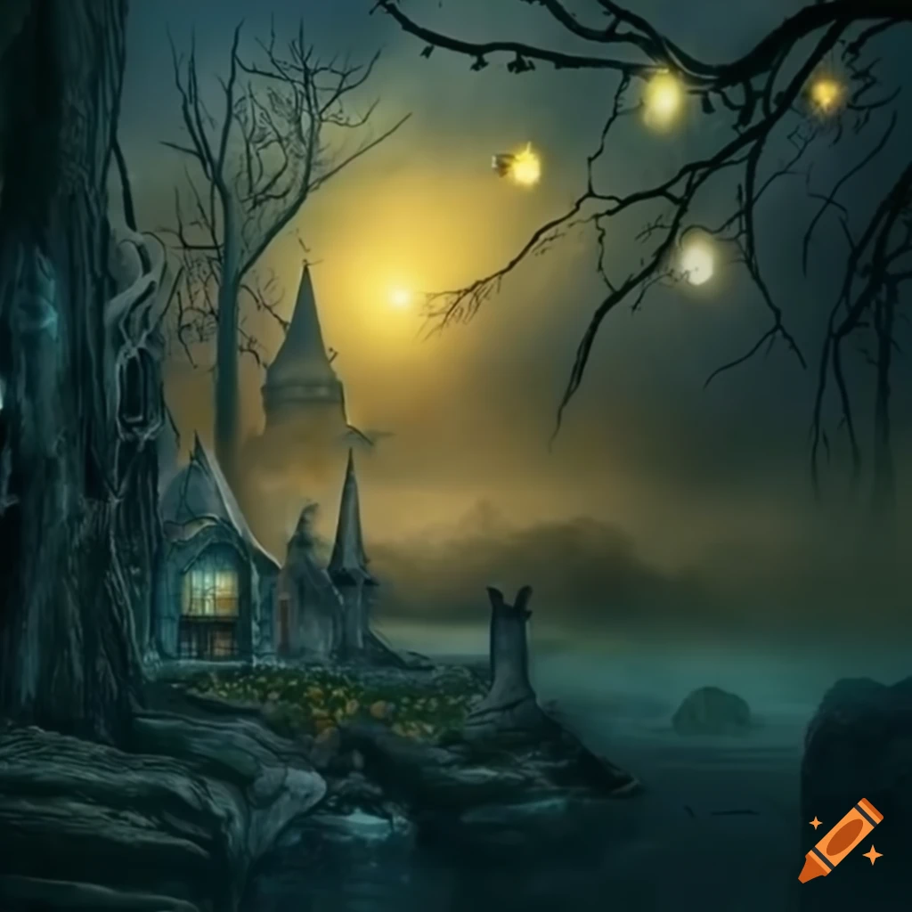surrealistic park with strange creatures and fantastical elements