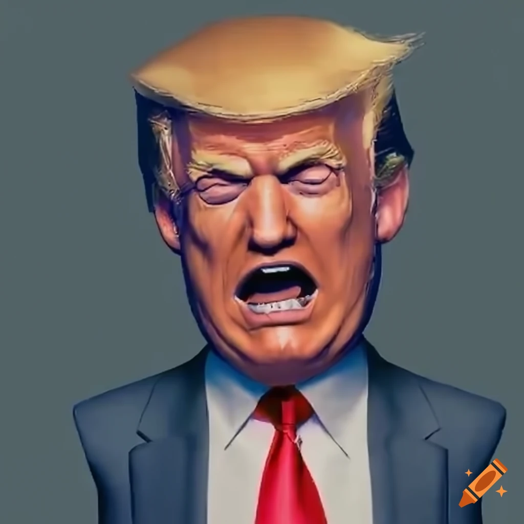 Satirical depiction of Donald Trump as a PS1 game character on Craiyon