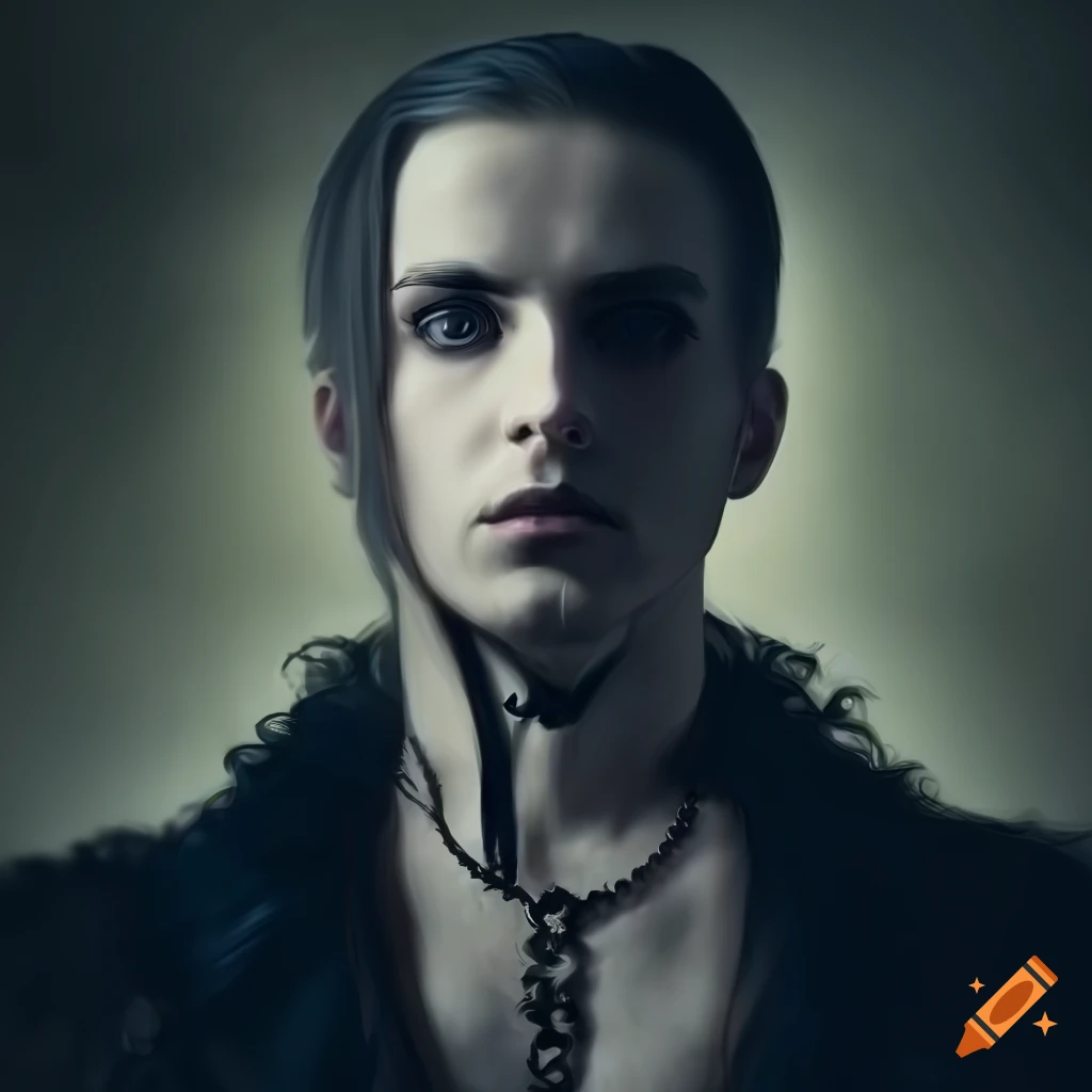 photorealistic depiction of a gothic nobleman in an amber mist