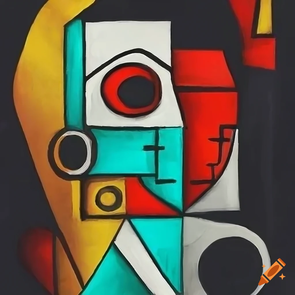 black and white surrealistic cubist drawing
