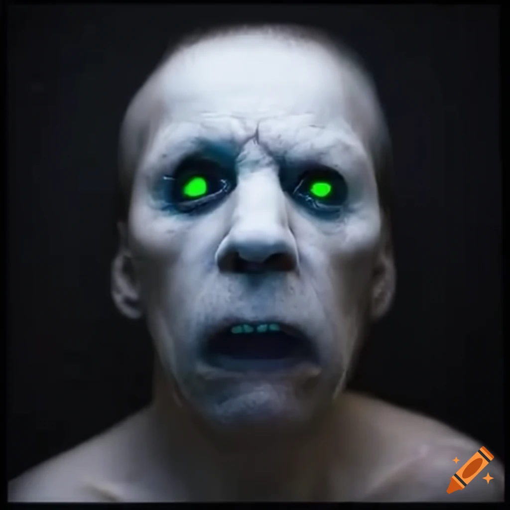 image of a pale white paranormal man with glowing eyes