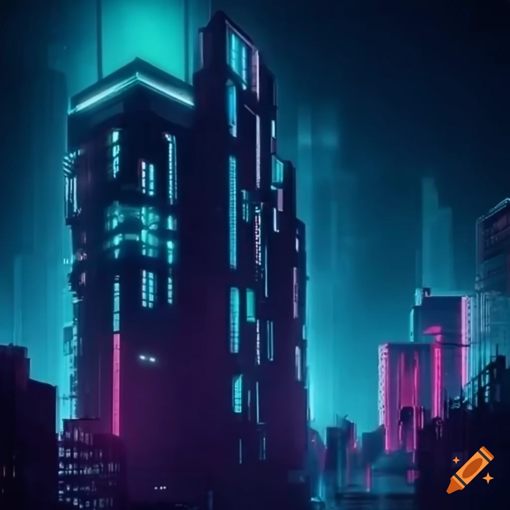 nighttime cityscape with neon lights