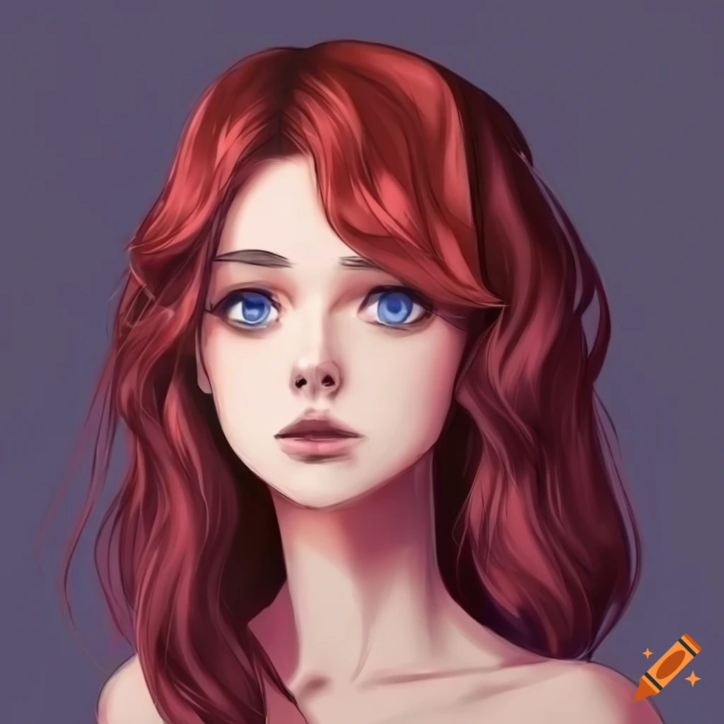 anime-style portrait of a young woman with long wavy hair