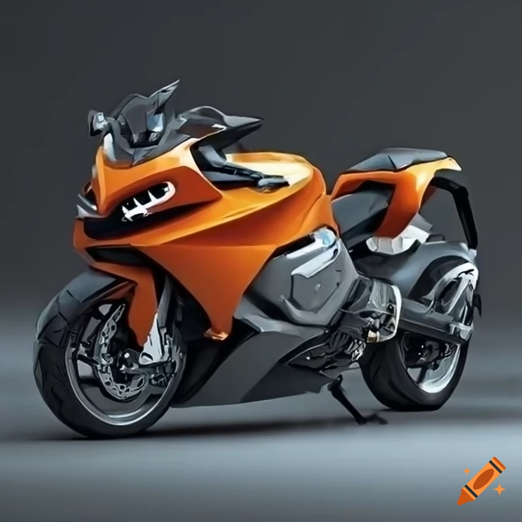 Wallpaper of an orange BMW motorcycle concept on Craiyon