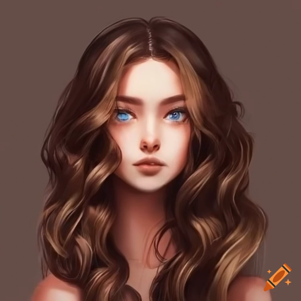 portrait of a queen with long wavy brown hair and blue eyes