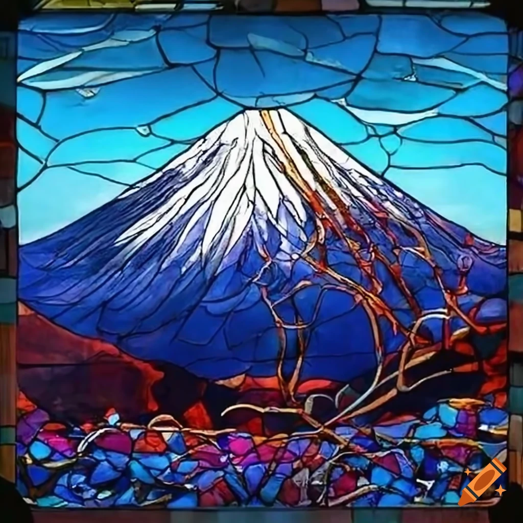 stained glass art of Mount Fuji