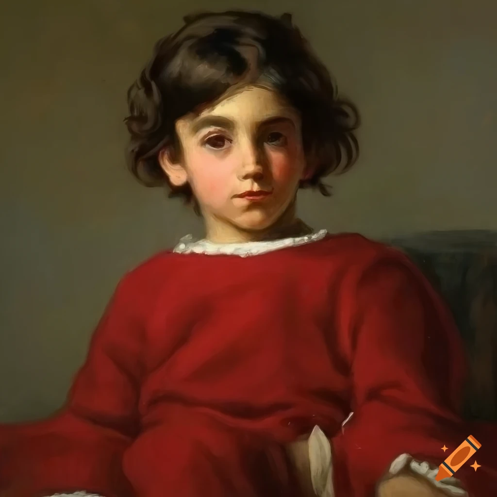 19th century realistic oil painting of boys in red blanket