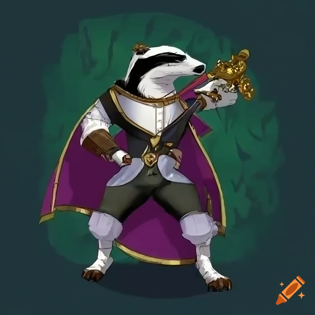 stylized European badger character in royal outfit