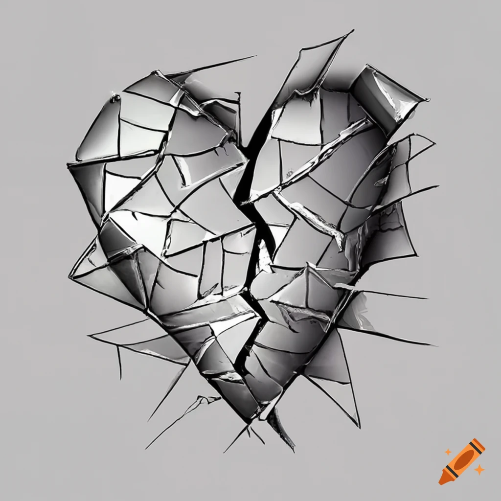 Broken heart made of shattered glass on Craiyon, image size:1024x1024