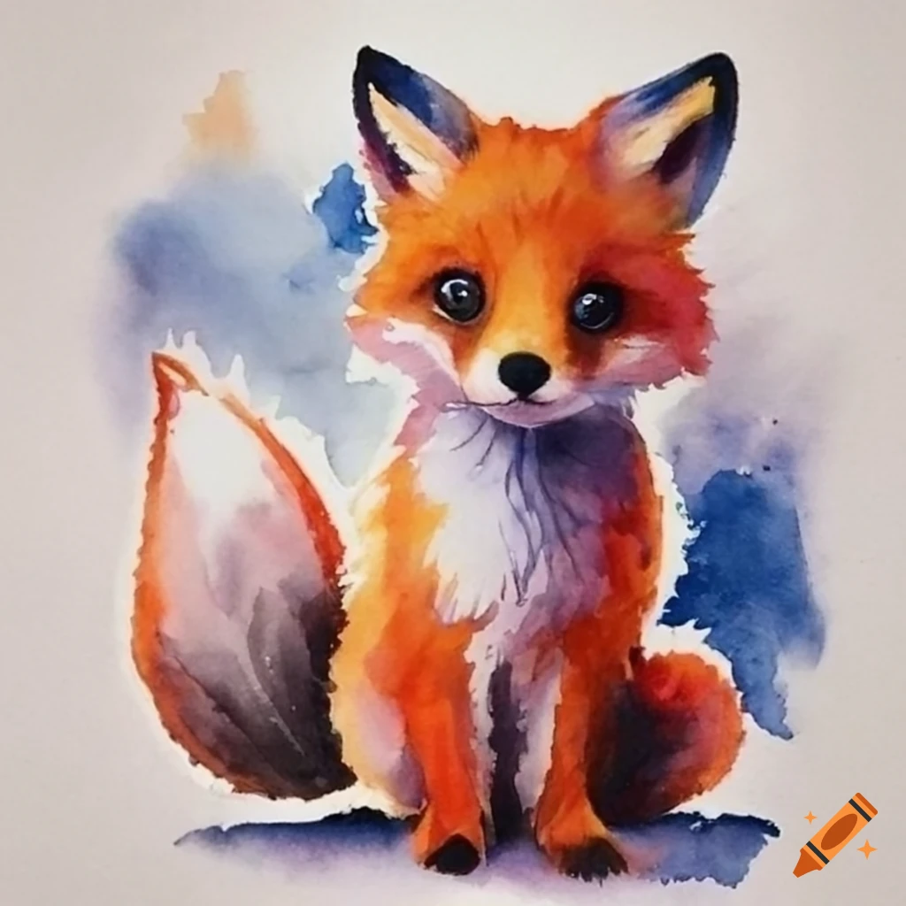 watercolor painting of a cute nine-tailed fox