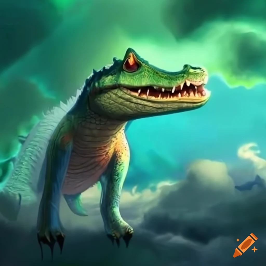 image of a rain God with alligator head and wings