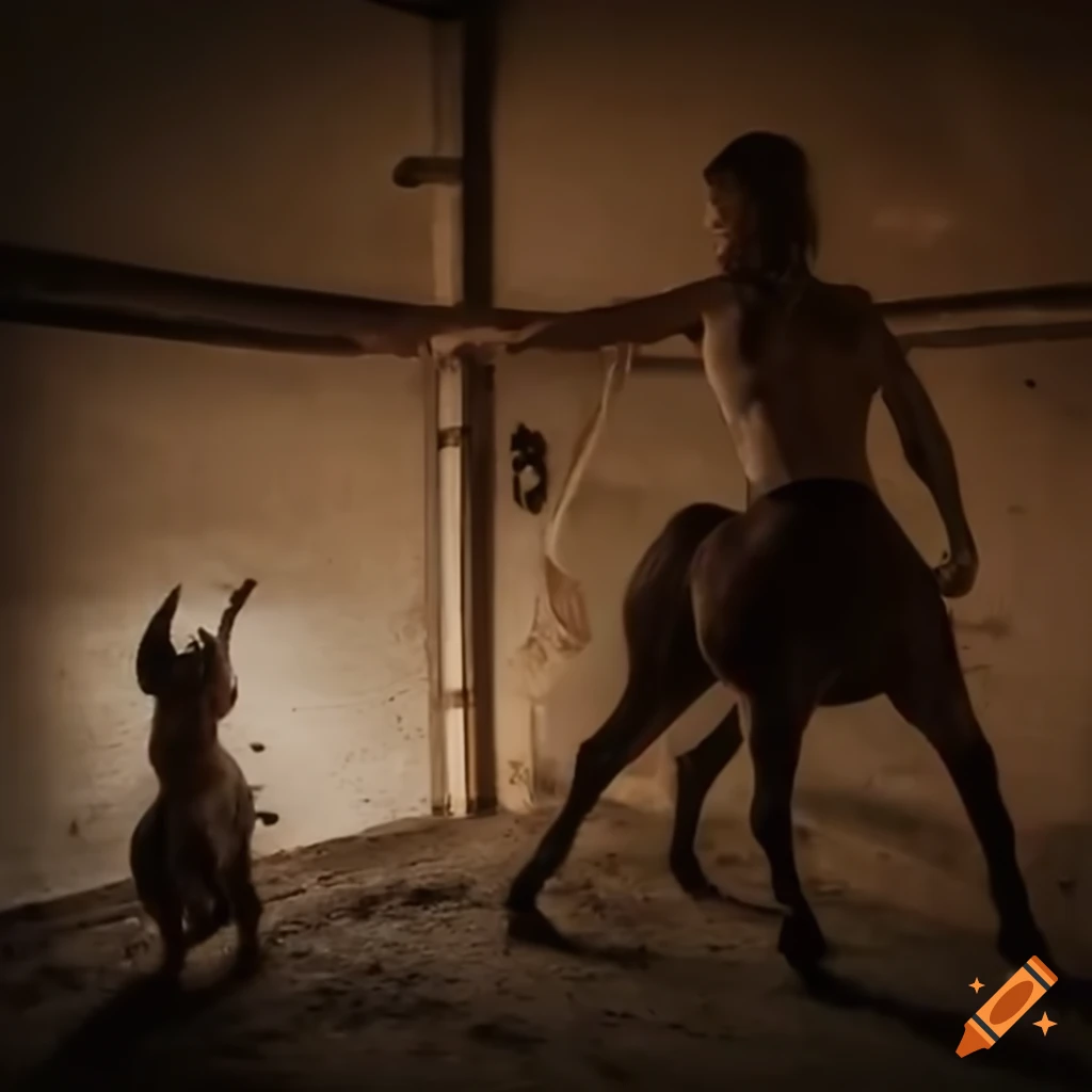 cinematic photograph of a centaur examining themselves in a mirror