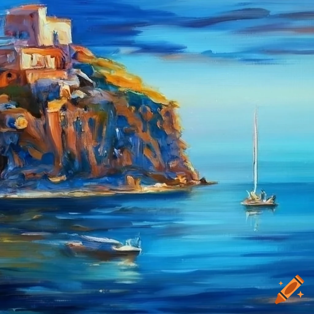 Greek seascape in oil painting