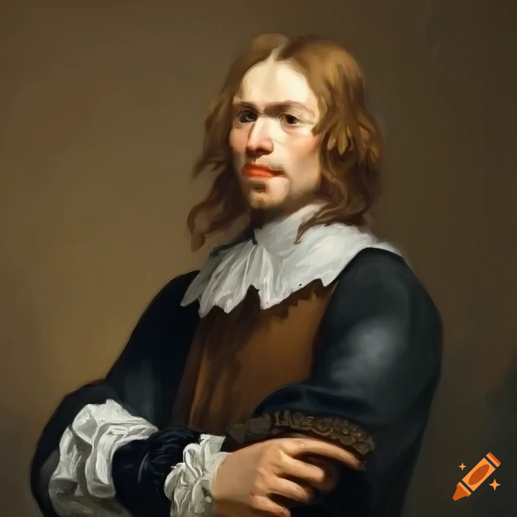 oil painting of a 17th century man with a black cloak