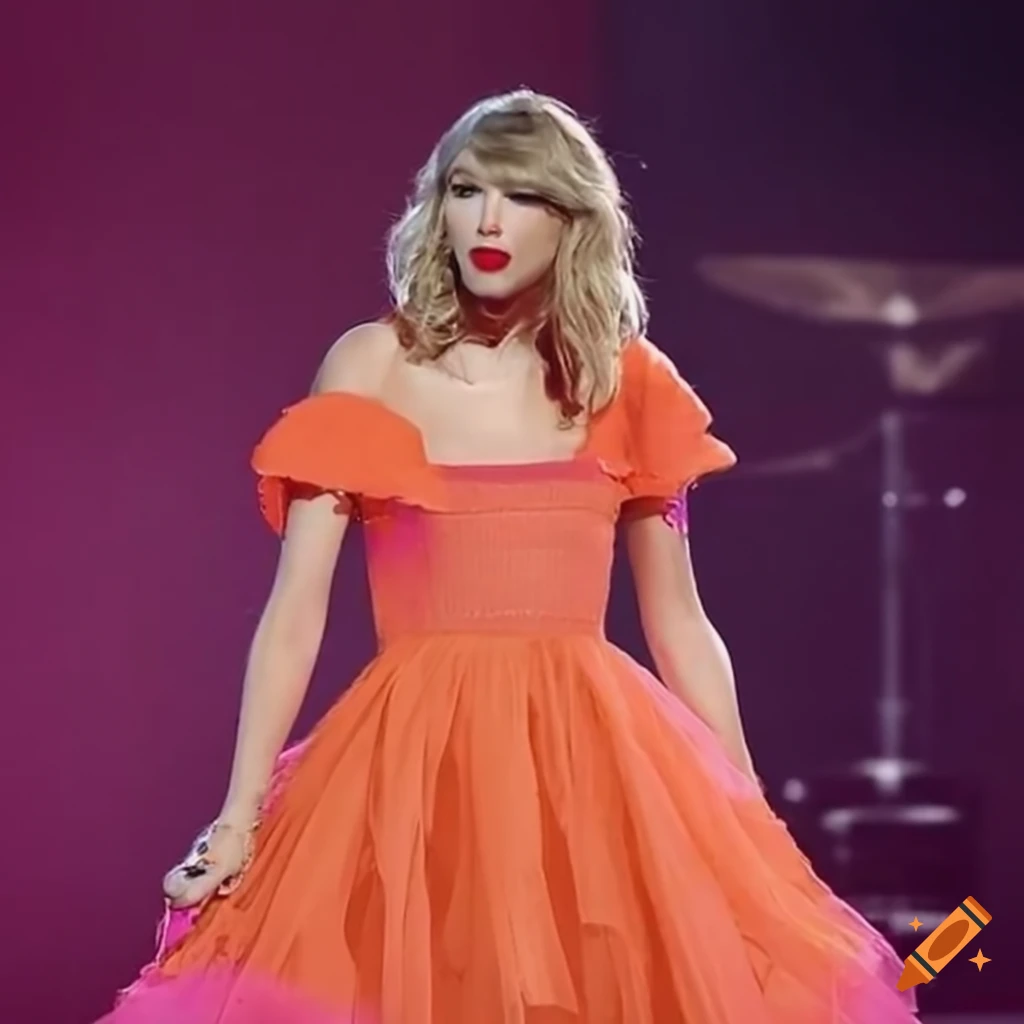 Taylor Swift Performing Under Starry Night In A Pink Orange Dress On Taylor Swift Performing Under Starry Night In A Pink Orange Dress On