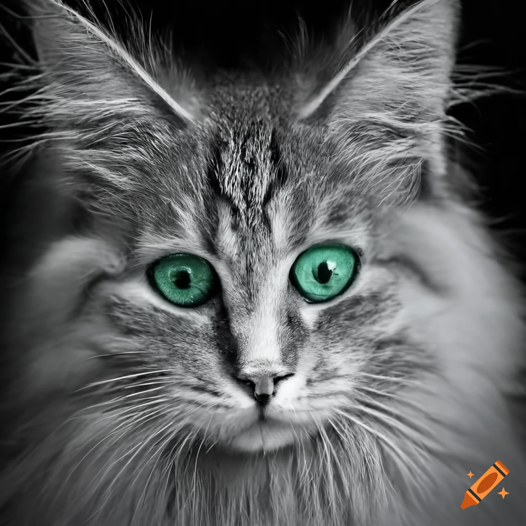 Photo of a grey mankoonangora cat with green eyes on Craiyon