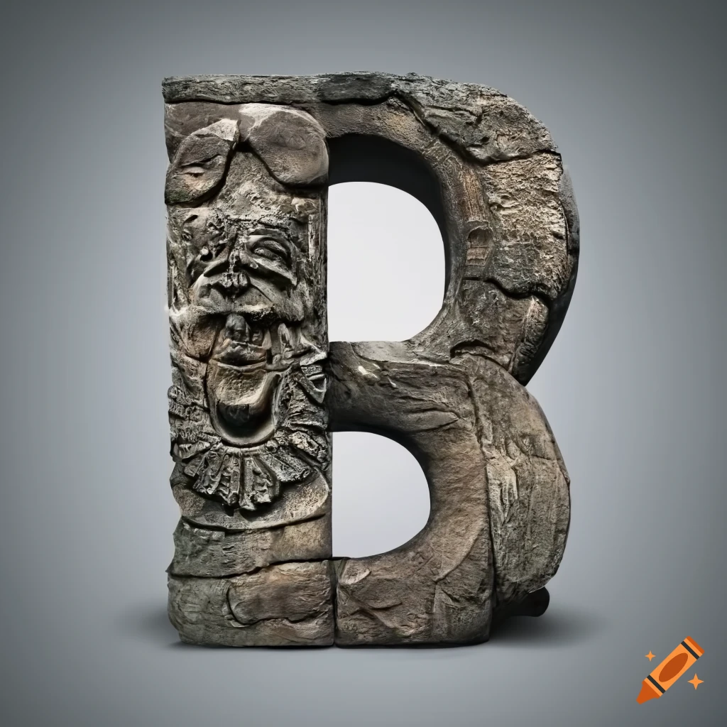 detailed stone letter "A" with Etruscan masks