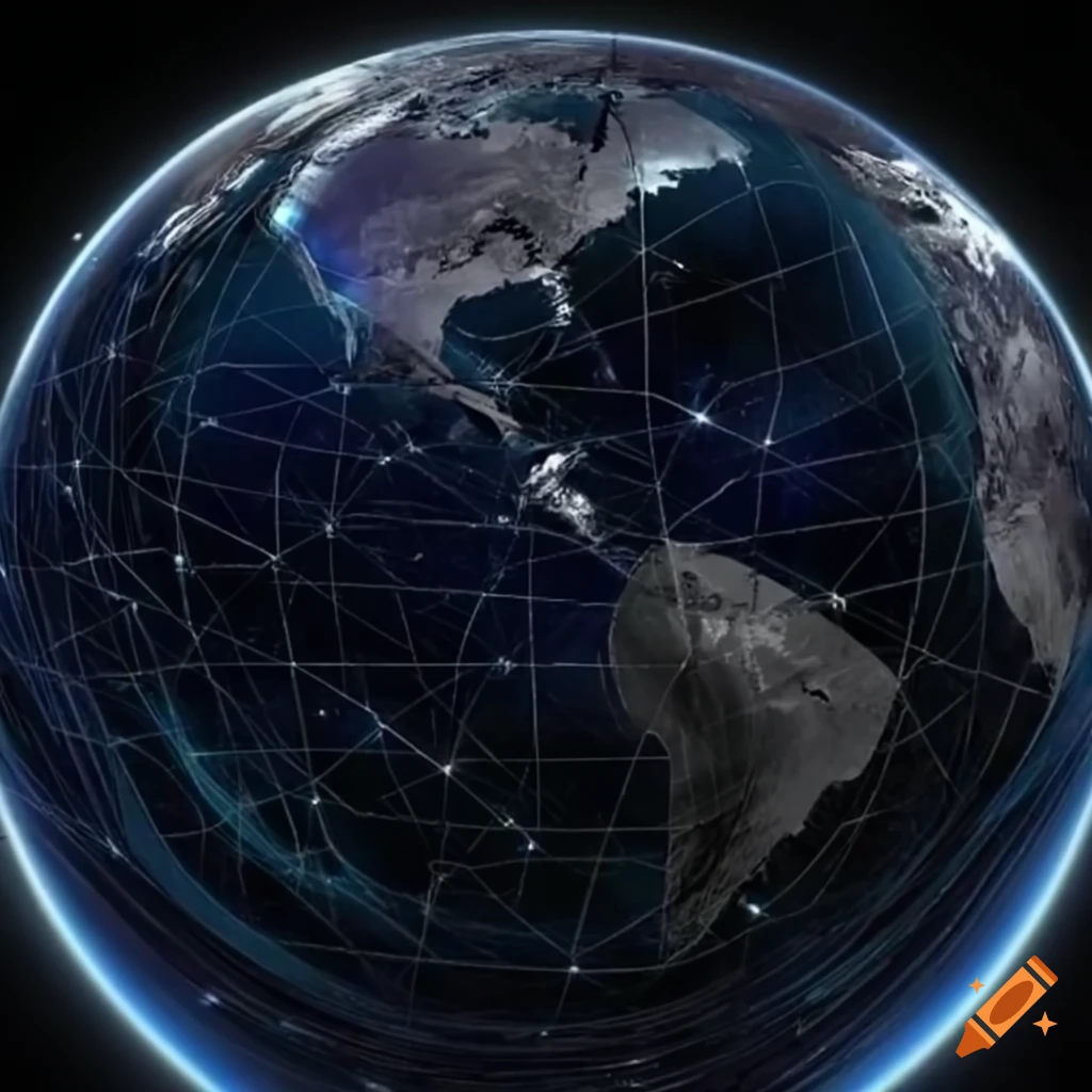 futuristic global communication network with satellites