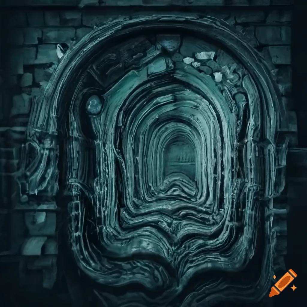 H R Giger inspired alien-like wet ruins wall tiles