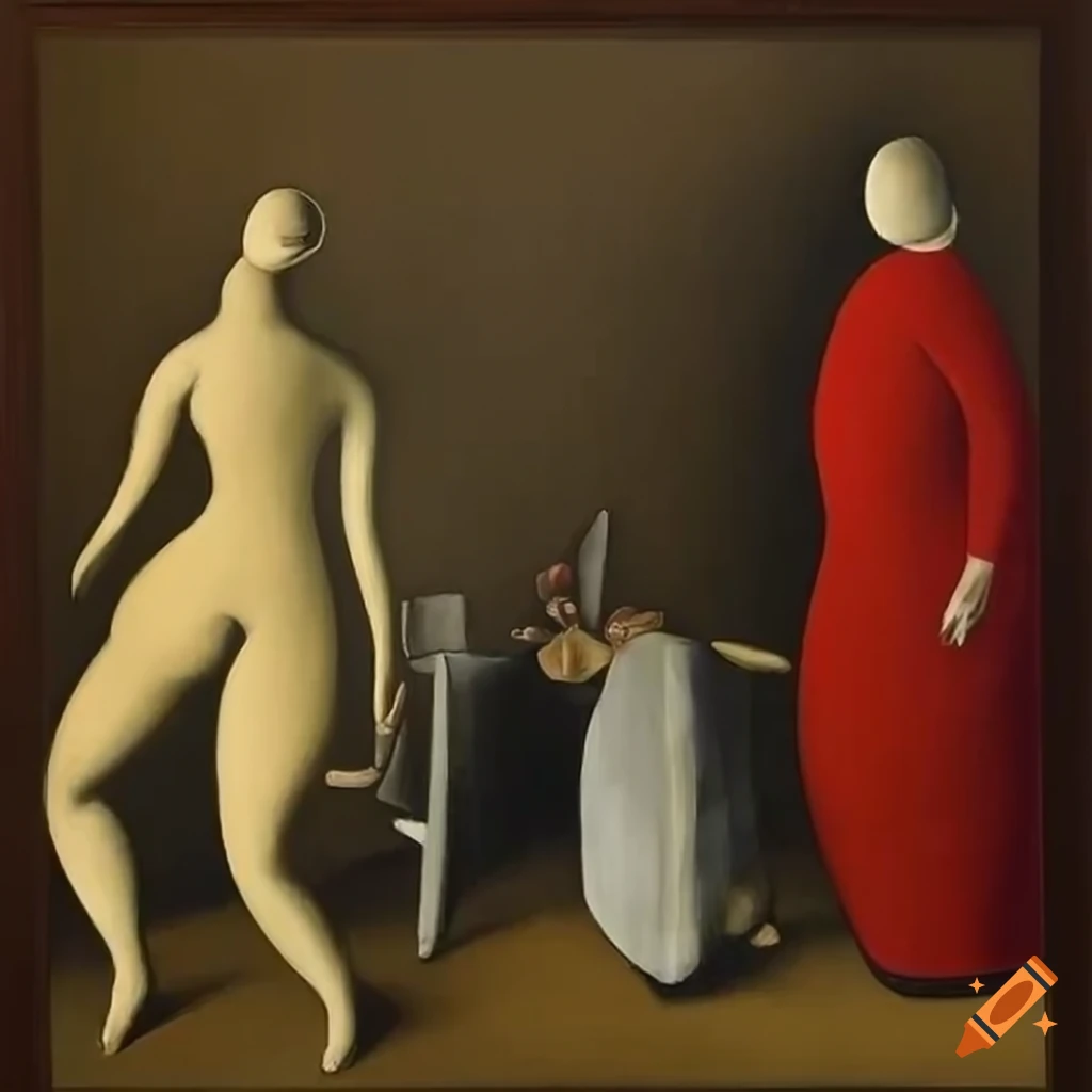 surreal painting in the style of Yves Tanguy and Balthus