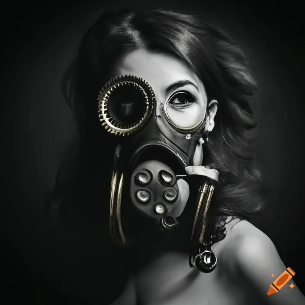 Monochrome Portrait Of A Woman With A Steampunk Gas Mask On Craiyon 8125
