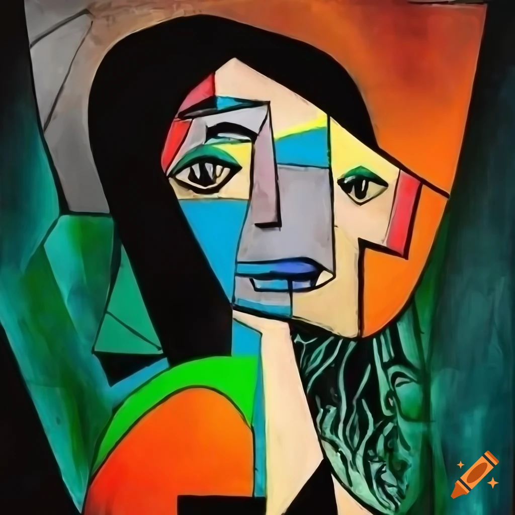 abstract artwork with orange, green, and blue colors