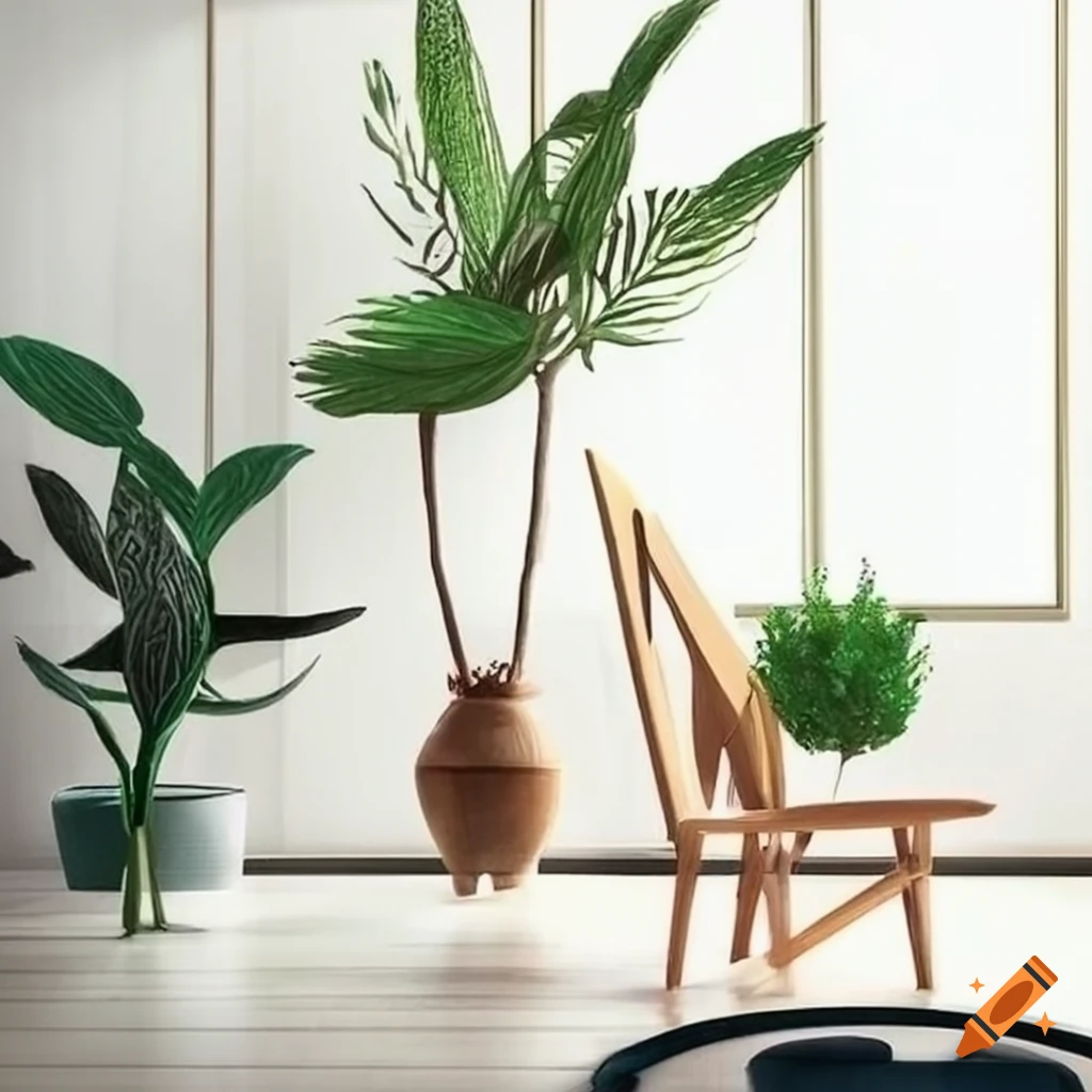minimalist drawings of indoor plants on a veranda