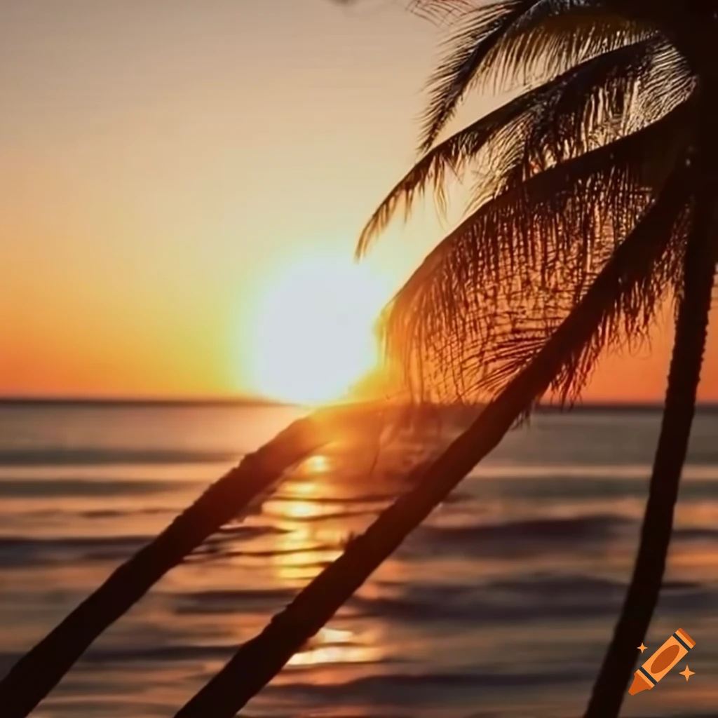 sunset at the beach with palm trees