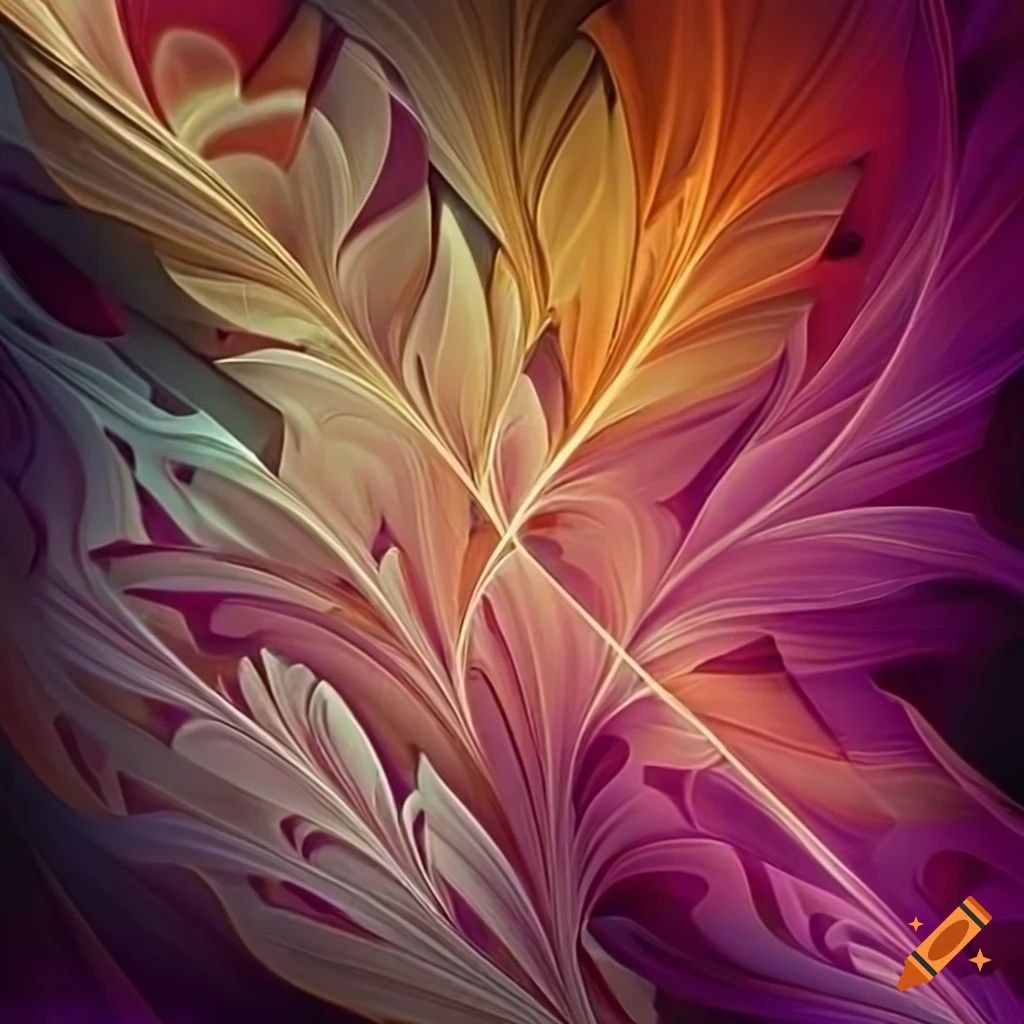 abstract artwork with transparent leaves and flowers in various silver and golden hues
