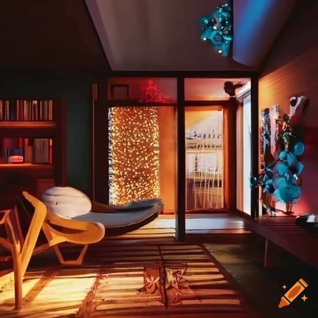 Festively decorated mid century modern house on Craiyon