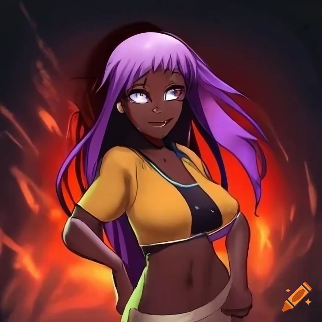 illustration of a happy waifu with dark skin
