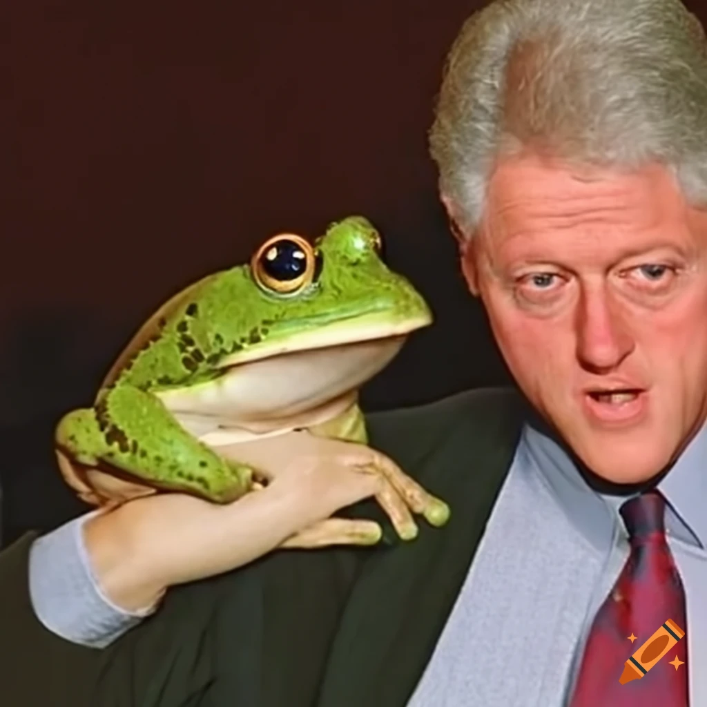 frog sitting next to Bill Clinton