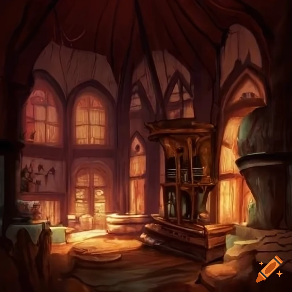 Whimsical wizard tower magic shop interior on Craiyon